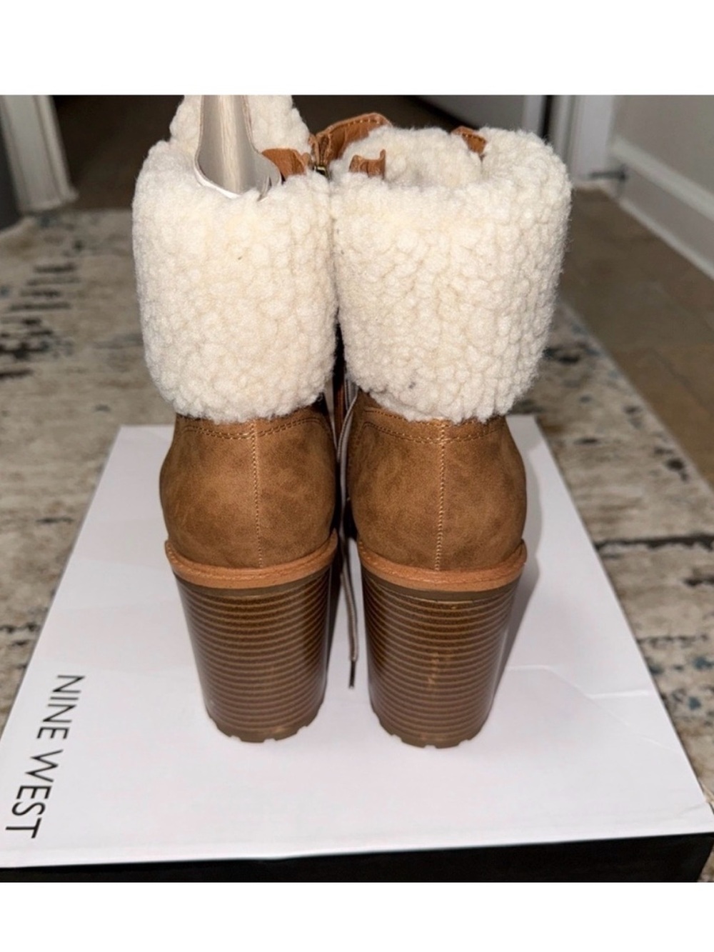 Nine West Brown Lace-Up Faux Suede Sherpa Boots - Picture 3 of 9